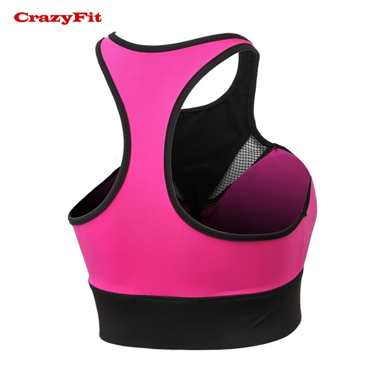 Женский сетчатый бюстгальтер Crazyfit розовый спортивный с пуш ап эффектом высокой
