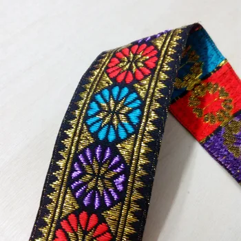

3.3cm 33mm 1-3/8' Purple Blue Red Gold Filigree Zigzag Flowers Ribbon Dog Collar Costume Laciness National Jacquard Webbing Lace