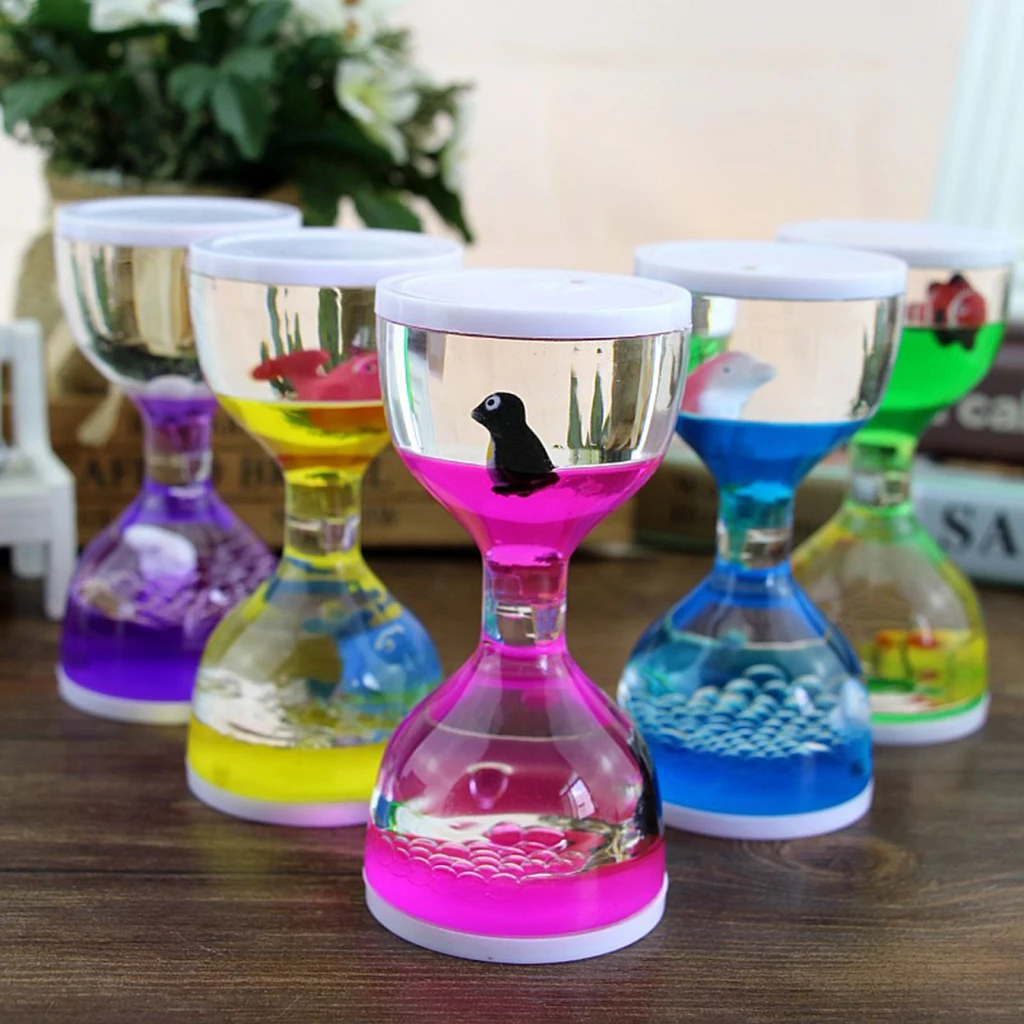 Liquid Motion Bubbler Timer Desk Sensory Toy Dolphin Animal Floating Oil Hourglass for Fidgeting Stress Relief Gifts Yellow