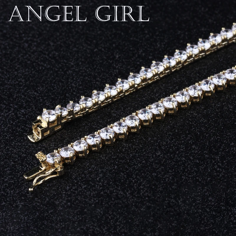Angelgirl амулеты блестящие 18 дюймов три зубец 4 мм циркон теннис серебро и золото цвет ожерелье для женщин и мужчин брендовые ювелирные изделия