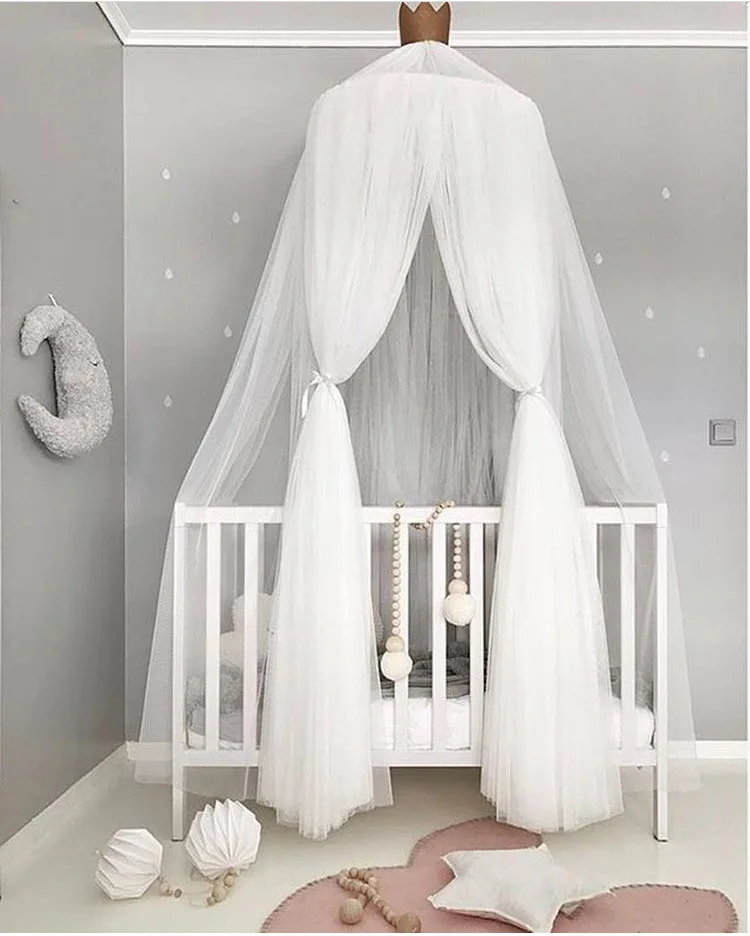 Ребенок принцесса кружева кроватки Сетки Малыш москитная сетка навес Multi-Функция Шторы Круглый купол палатка постельные принадлежности для новорожденных для девочек и мальчиков - Цвет: Белый