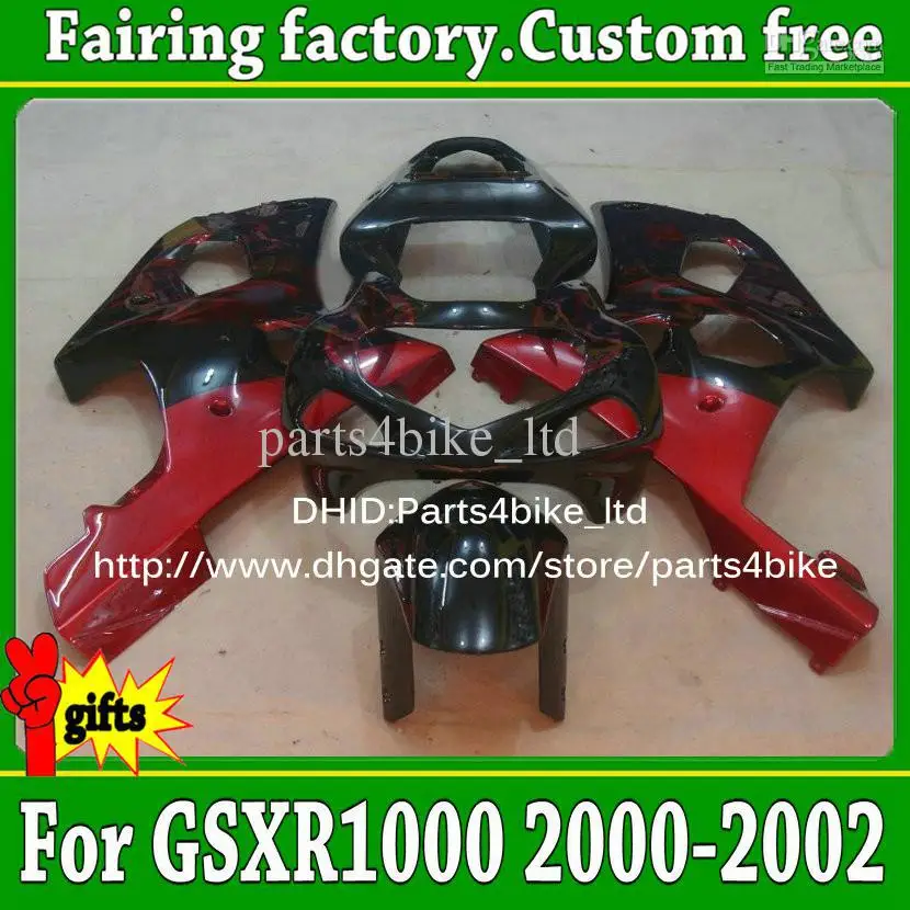 

Injection molding fairings for SUZUKI 2000 2001 2002 GSXR 1000 K2 GSXR1000 00 01 02 red flame in glossy black fairing kit aj44