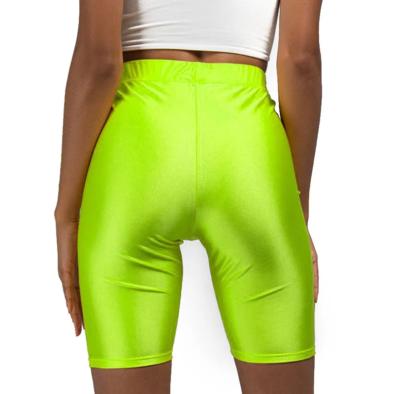 Женские шорты Slim Fit Флуоресцентный цвет Высокая талия фитнес шорты для велоспорта-MX8