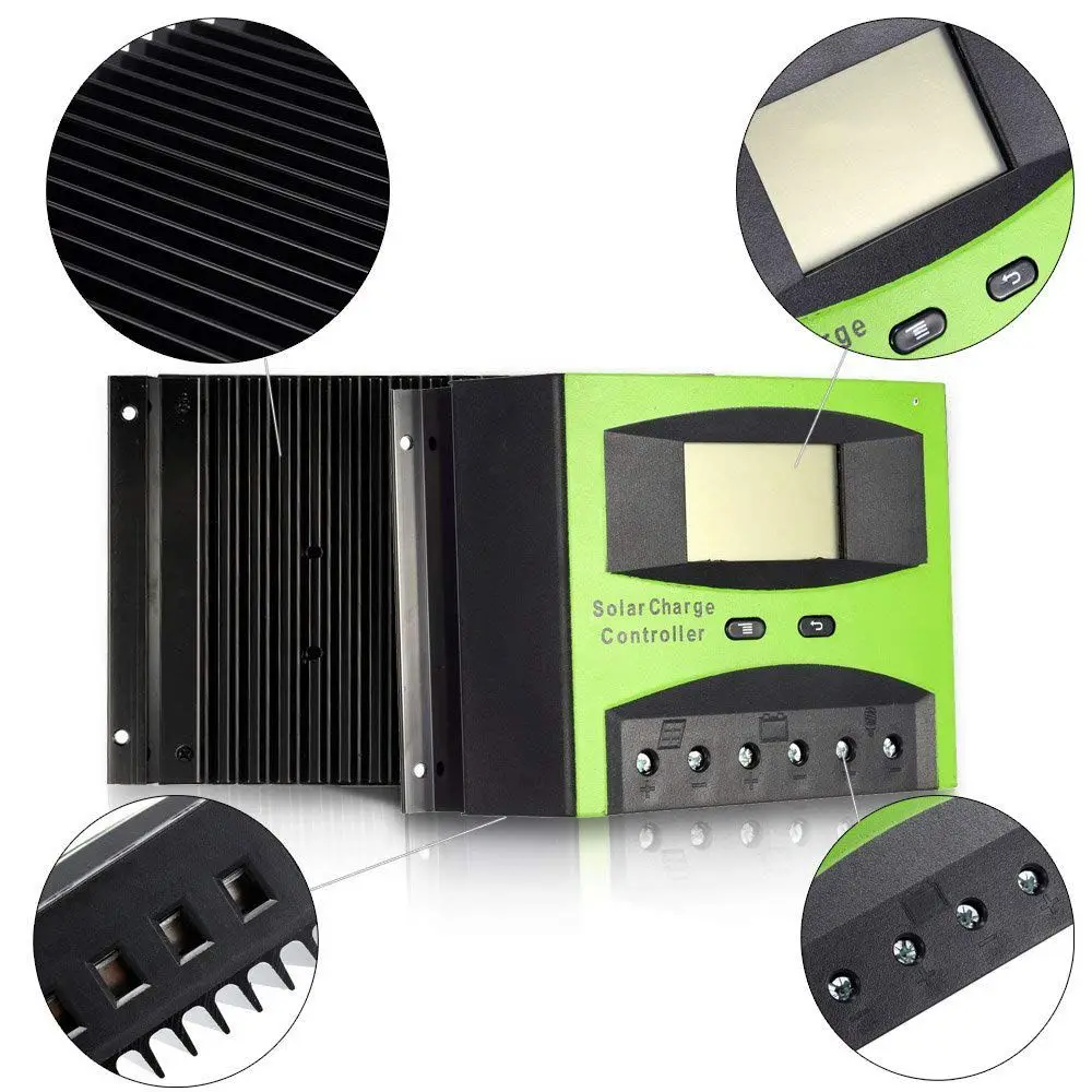 

12V / 24V PWM Solar Charge Controller, Temperature Compensation, Overload Protection, LCD Screen, for Off-grid Solar System