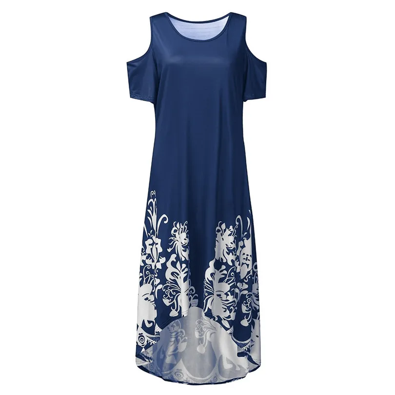 2019 New Summer Women Casual Plus Size Print Dress O-Neck Print Off-Shoulder Short Sleeve Waist Dress #E11 (17)