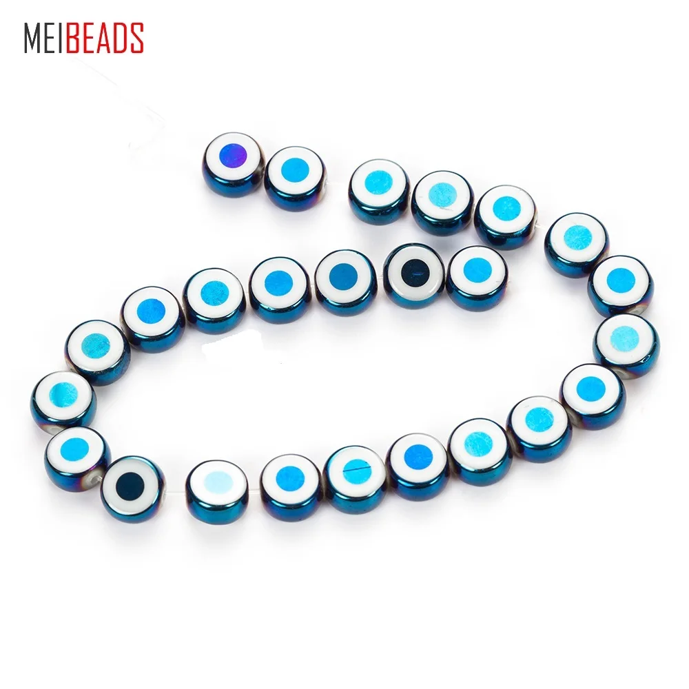 MEIBEADS модные стеклянные плоские круглые бусины 12 мм для женщин DIY синие Бусины