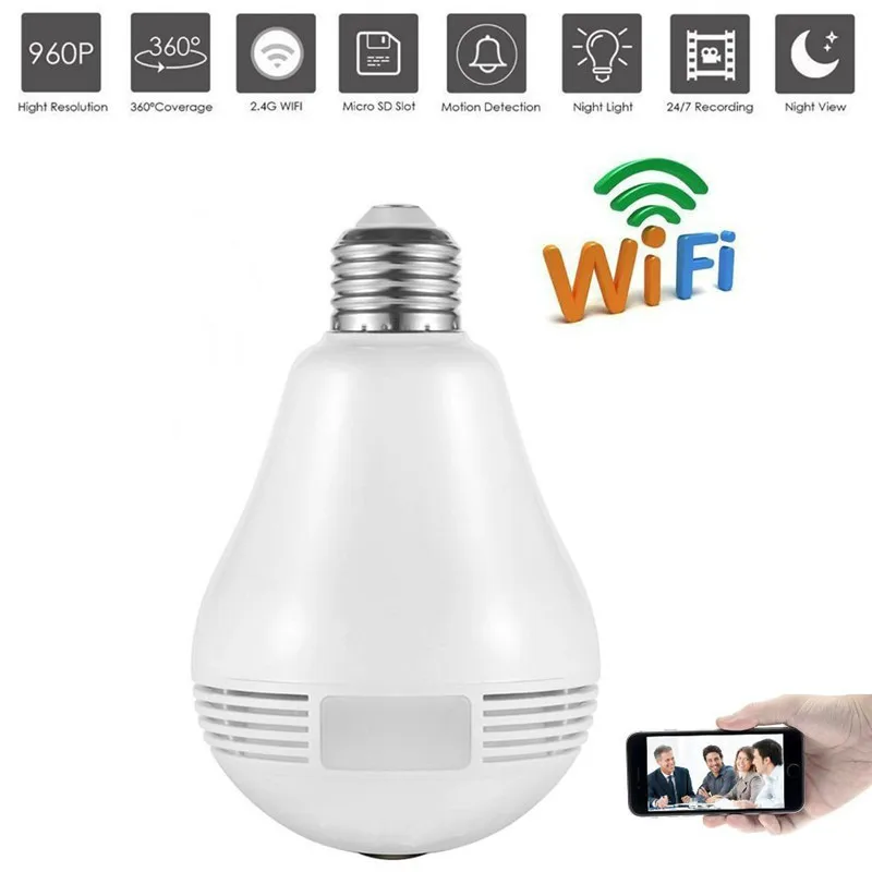 

360 Degree Panoramic 3D Camera Secret Mini Bulb Universal Adapter WiFi 960P HD Wireless Exquisite Practical Strong Function
