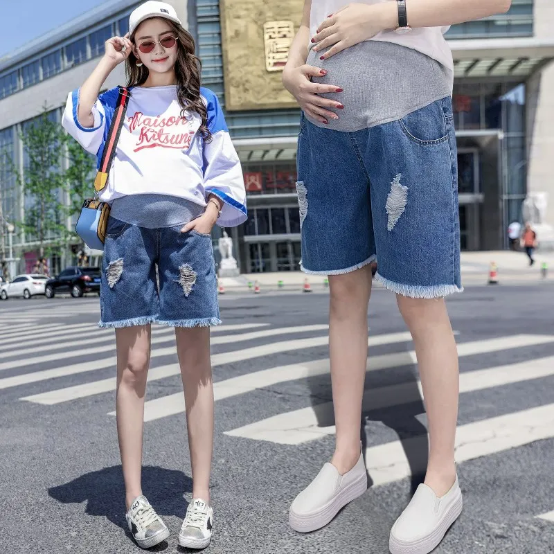 Hot Sale Summer New Arrival Fashion Maternity Short Jeans Hole Blue