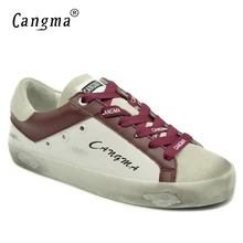 CANGMA/Новинка года; Брендовая женская обувь; цвет белый, винный; обувь из натуральной кожи ручной работы на плоской подошве; женские дышащие винтажные кроссовки на платформе