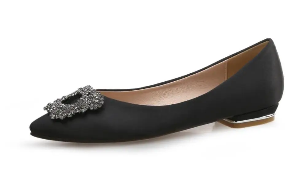 Новое поступление; Модные женские Вечерние туфли на плоской подошве с острым носком; цвет черный, синий, розовый; сезон весна-осень женские офисные туфли свадебные туфли для невесты - Цвет: Черный