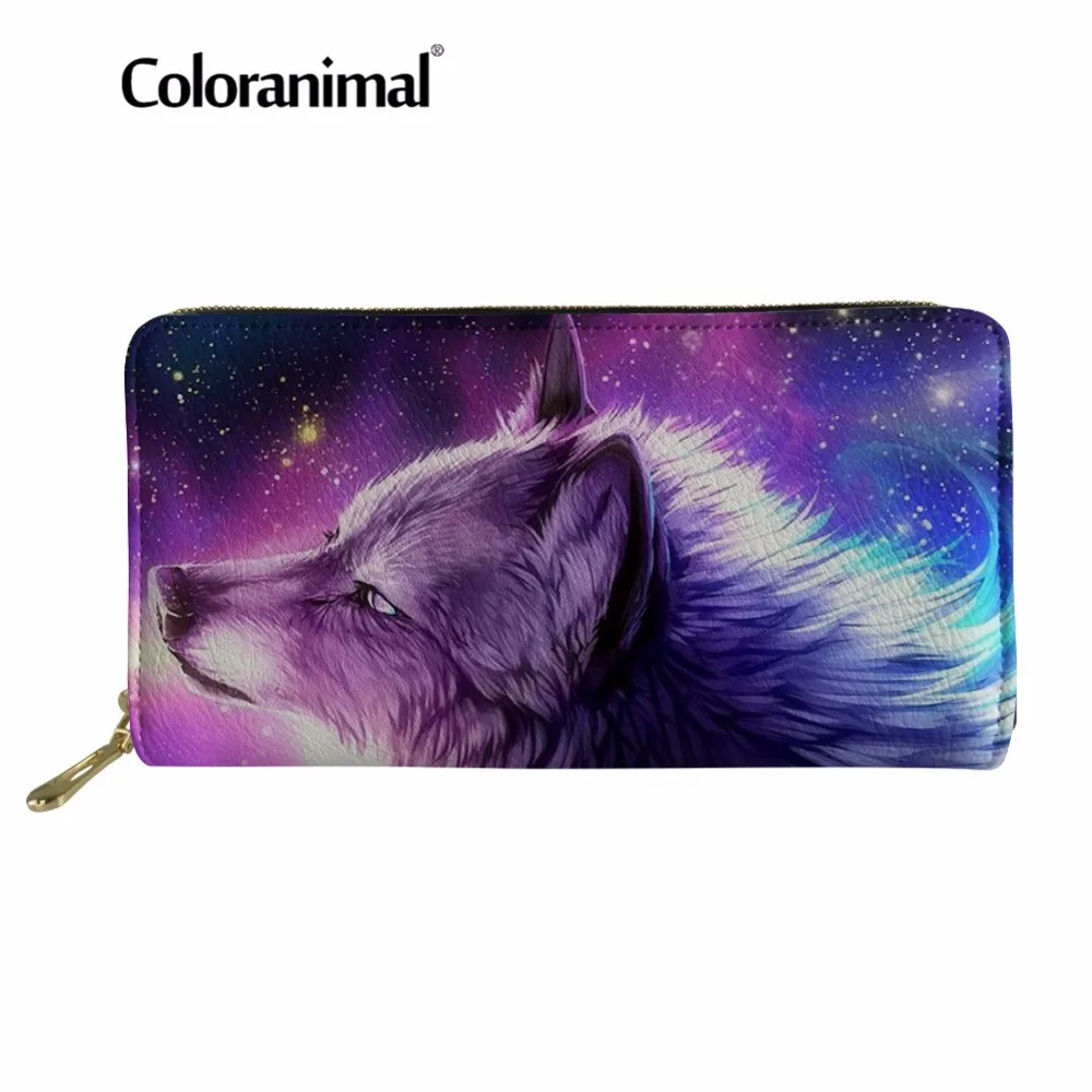 Кошелек Coloranimal мужской из искусственной кожи с лиловым принтом волка|Кошельки| |