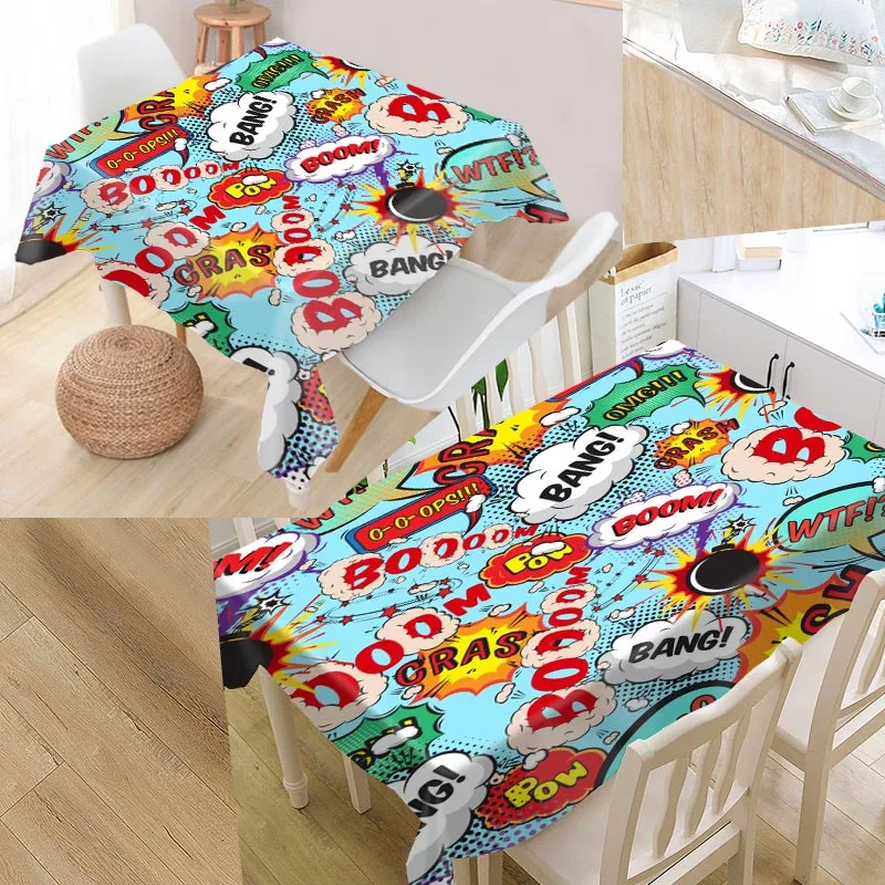 

Comic Pop Art Custom Table Cloth Oxford Fabric Rectangular Waterproof Oilproof Table Cover Family Party Tablecloth