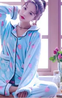 Коралловый флисовый Пижамный костюм Женская уплотненная фланель зимняя ночная рубашка с длинным рукавос набор Домашняя одежда плюс бархатная Пижама H5646 - Цвет: StyleD