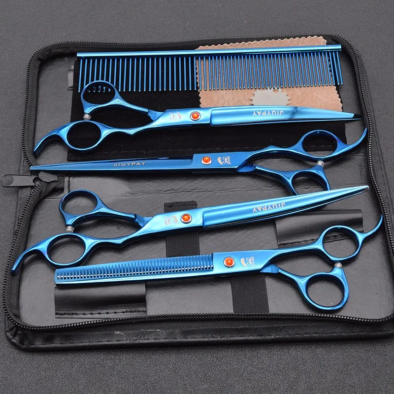 8.0 inch Professional Pet Scissors Dog Grooming Shears Straight Thinning Curved Scissors Set Pet Hair Cutting 4pcs Kits 1 (7)