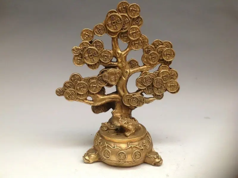 

Chinese Bronze Copper Feng shui Lucky Wealth Money YuanBao Coin Tree Statue
