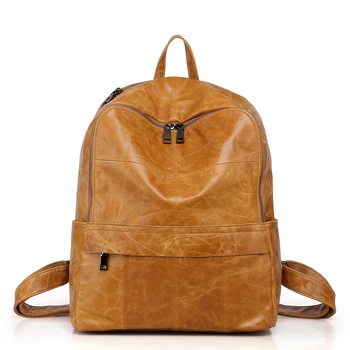 

New Fashion Genuine Leather Backpack Women Bags Preppy Style Cow Leather Girls School Bags Zipper Unisex Leather Backpack