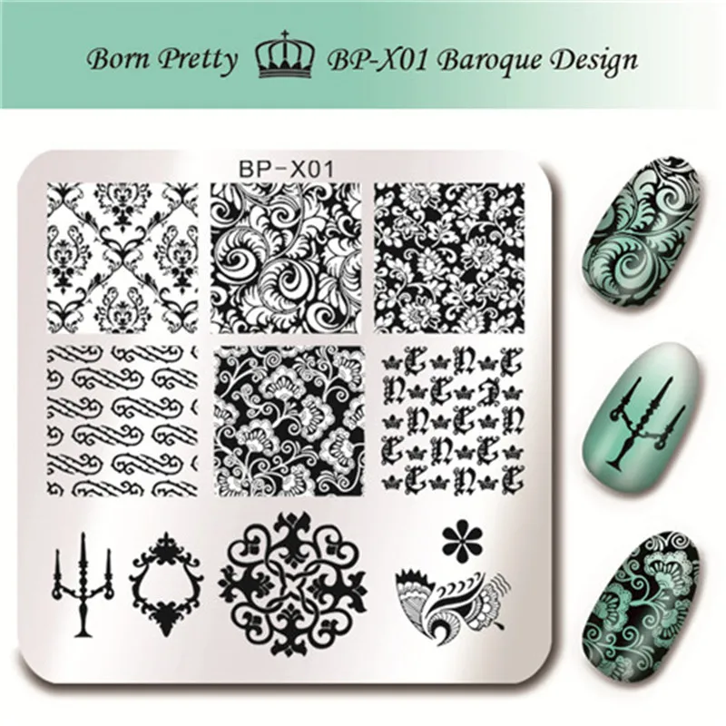 

BORN PRETTY Nail Art Stamp Template Baroque Design Floral Pretty Image Plate BP-X01 6*6cm