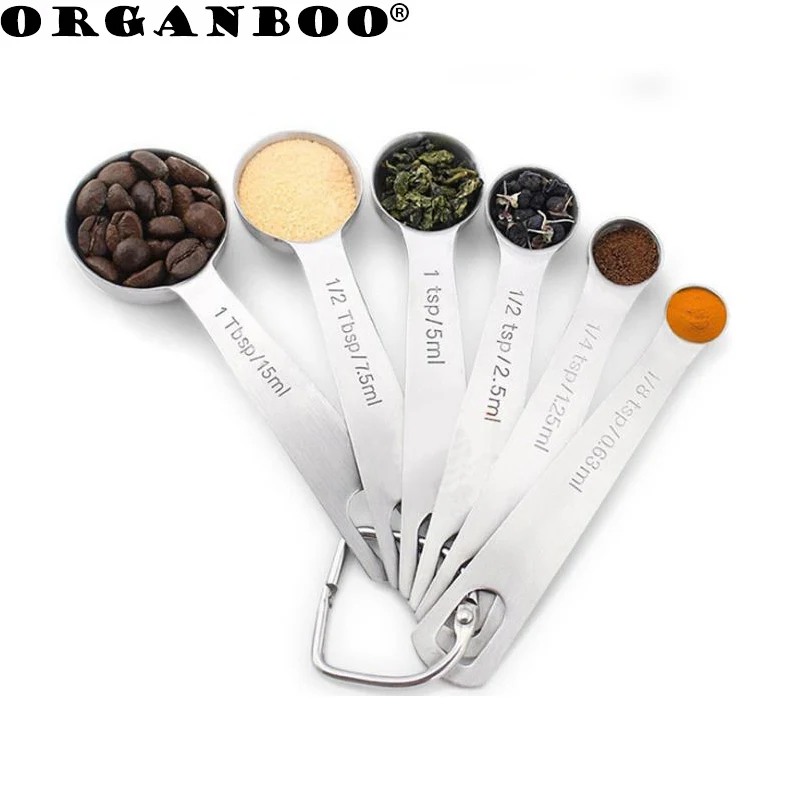 

ORGANBOO 6PCS/Set Kichen tool stainless steel seasoning small spoons baking six-piece measuring spoon set round measuring cup