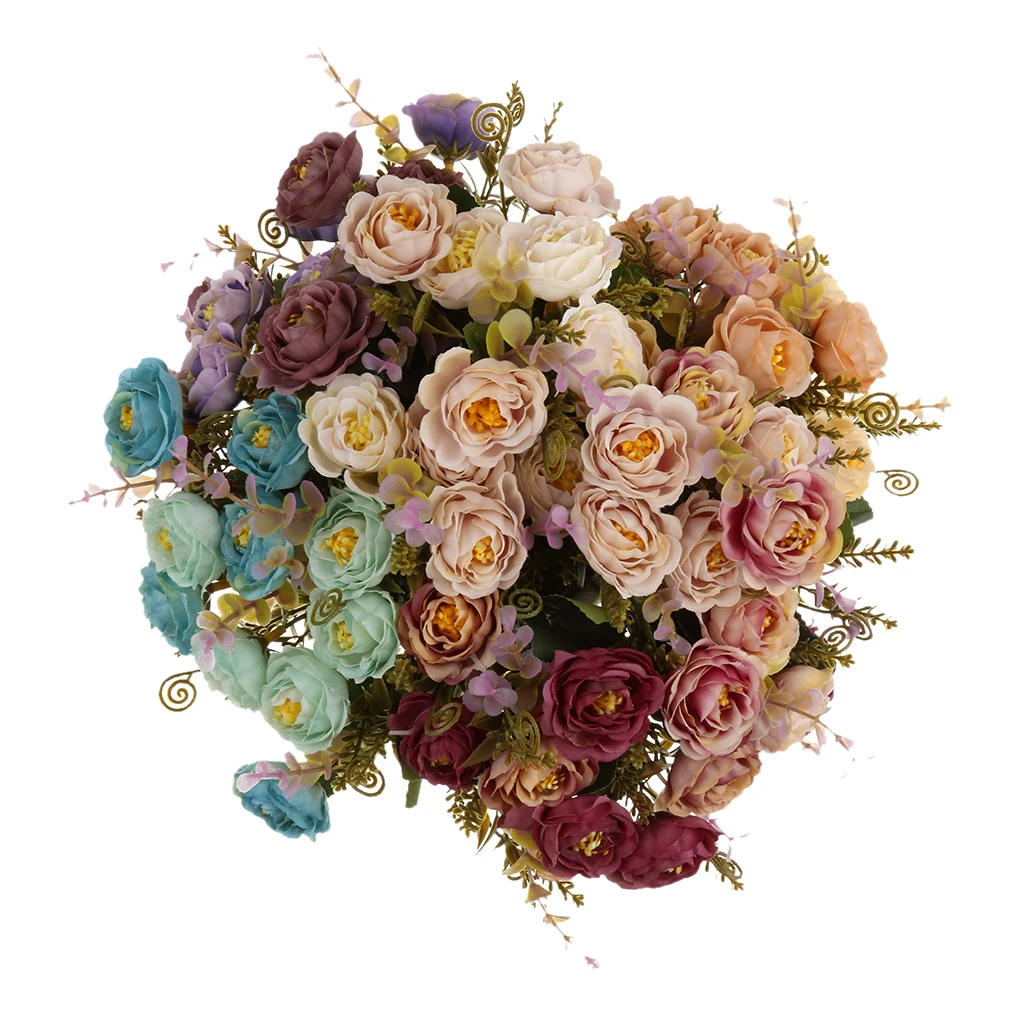 2 Bunches Artificial Roses Silk Flowers Home Garden DIY Decor-Purplish Red