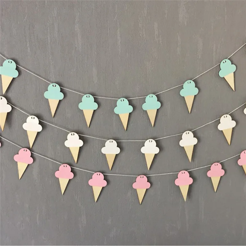 Decoration Ice Cream Woodchips Set Diy Wood Banner Wall Hanging For Kids Bedroom Wall Decor Bed Background Banner Home Decor