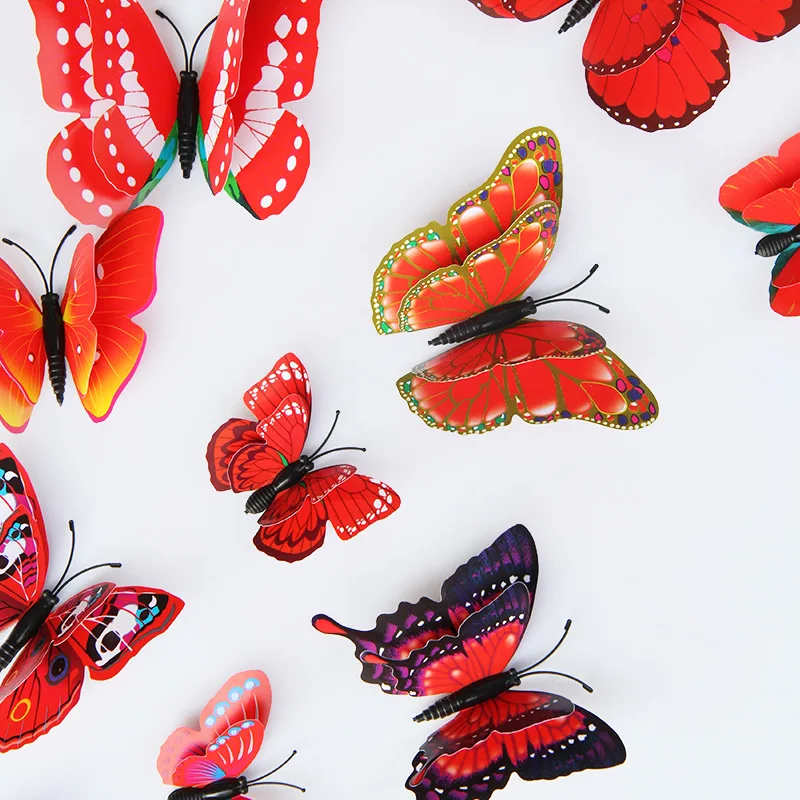12 шт./компл. разноцветный двойной Слои 3D настенное украшение в виде бабочки Стикеры магнит ПВХ бабочки вечерние Детские Спальня холодильник украшения, 10 цветов в ассортименте