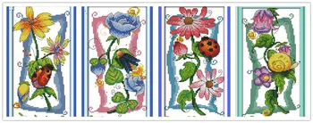 

Sound of Flowers 4style Counted Cross Stitch 11CT DMC Cross Stitch China Cross Stitch Kits for Embroidery Needlework Home Decor
