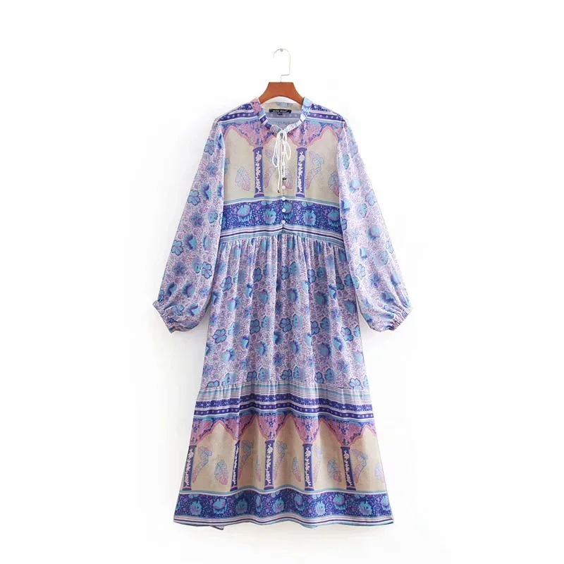 

Summer Dress Women Print Beach Dress Elegant Party School Floral Puff Sleeve Knee-Length Dresses Famale Clothing