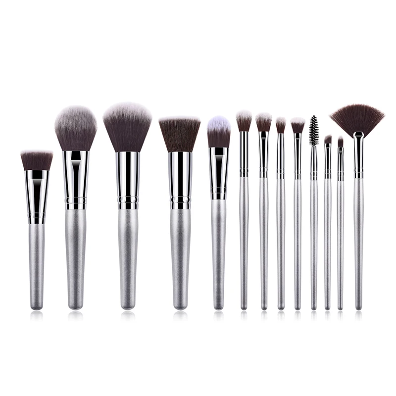 

BBL 13pcs Silver Makeup Brushes Set Flat Foundation Brush Eyeshadow Blending Face Highlighting Powder Blush Concealers Fan Brush