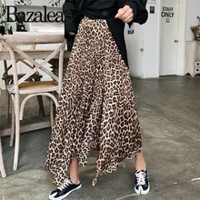 Bazaleas Ретро боковая молния Асимметричная летняя юбка леопардовая юбка миди с принтом Сплит тонкая модная винтажная Юбка Повседневная Прямая