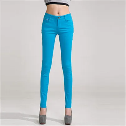YSDNCHI женские джинсы с высокой талией леггинсы женские брюки белые черные облегающие Стрейчевые брюки для женщин осенний конфетный карандаш брюки - Цвет: Sky blue