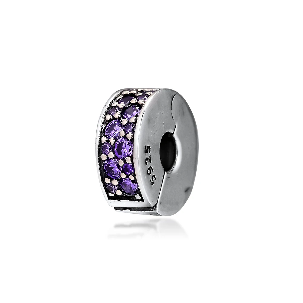 Подходит Пандора шармы браслеты фиолетовая элегантная блестящая клипса Подвески стерлингового серебра 925 пробы-ювелирные изделия