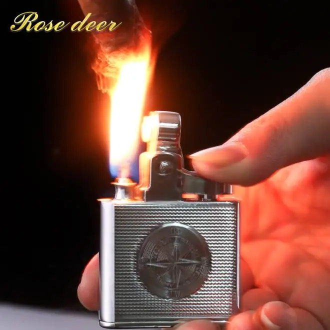 

Retro Oil Lighter Gas Grinding Wheel Cigarettes Metal Bar Lighters Pure Copper Cigarette Accessorie Men Gadgets Lighter