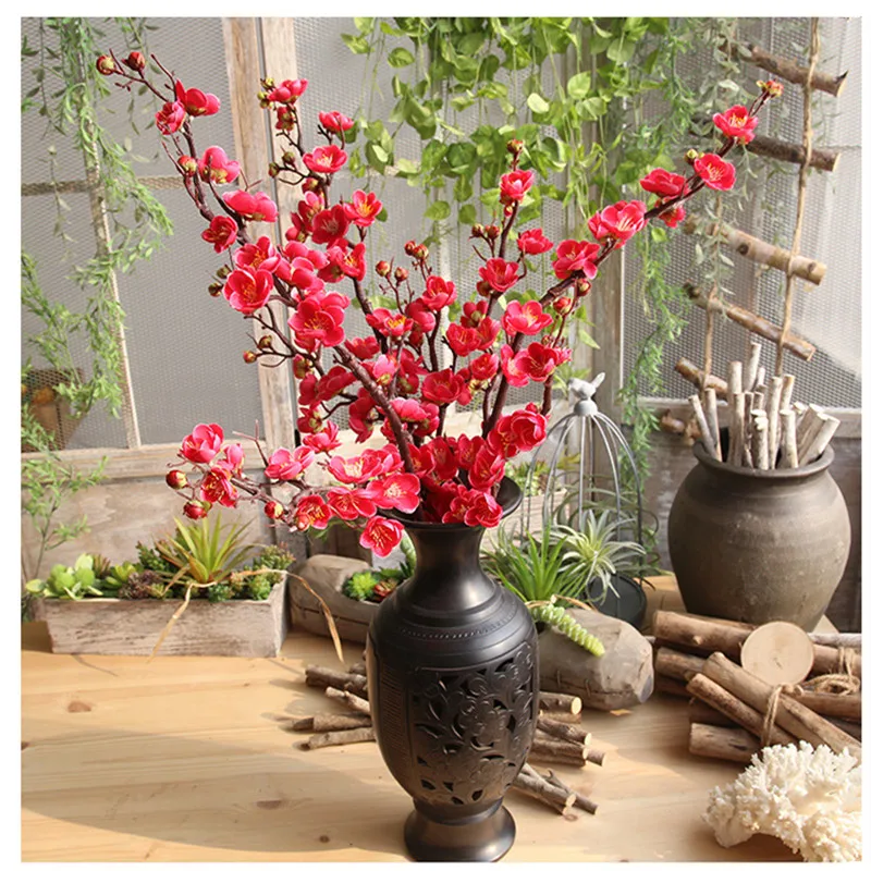 Flone Peach Flower Artificial Cherry Spring Plum Blossom Branch Simulation Silk Flower Fake Branch Home Wedding Party Decor Art (1)