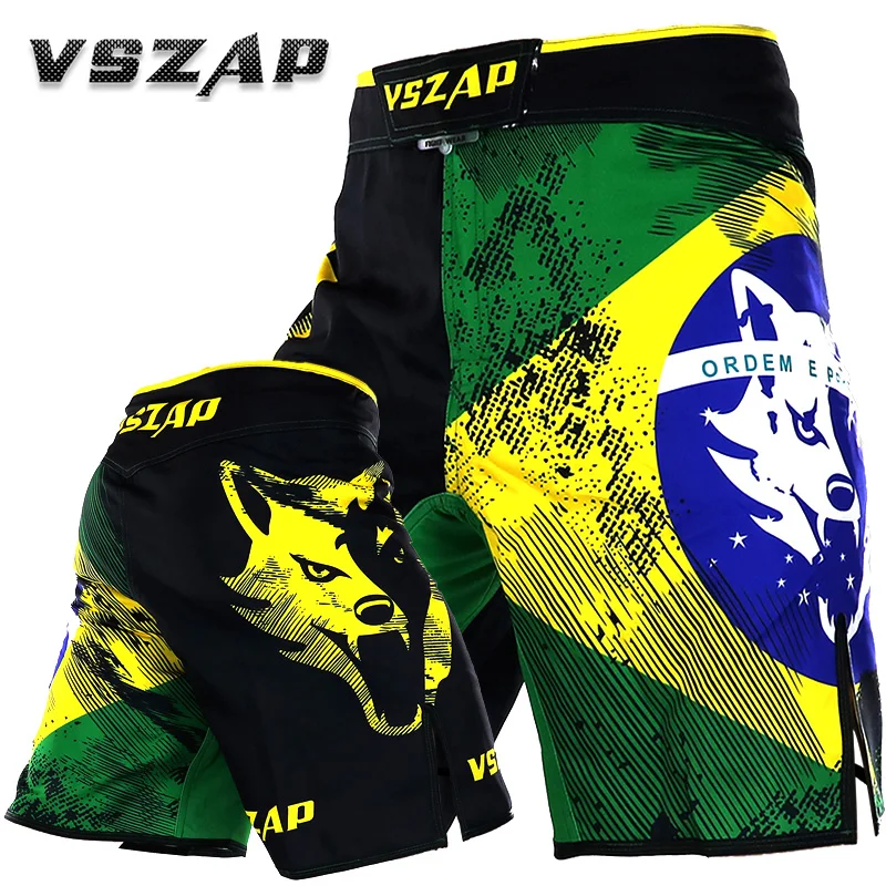 

VSZAP Brazil Flag MMA Shorts Bodybuilding Sweatpants Breeches Sanda Fitness Muay Thai Wolf Summer Casual Elastic Beach Clothing