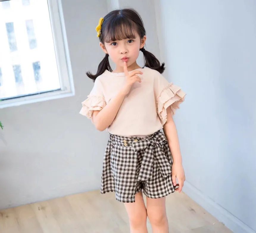 Toddler Girls Summer Clothing Set Girls Outfits Ruffle T Shirt Plaid