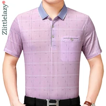 Брендовая Повседневная летняя Клетчатая рубашка поло с карманом и коротким рукавом, мужская рубашка из Джерси, мужские футболки поло, модная одежда 50515