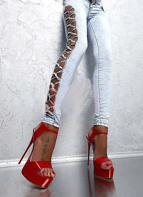 Aneikeh/Лидер продаж года; Летние Стильные пикантные женские Босоножки на каблуке 16 см; туфли для ночного клуба на высоком каблуке с открытым носком и пряжкой; Цвет Черный; большие размеры 9 - Цвет: red