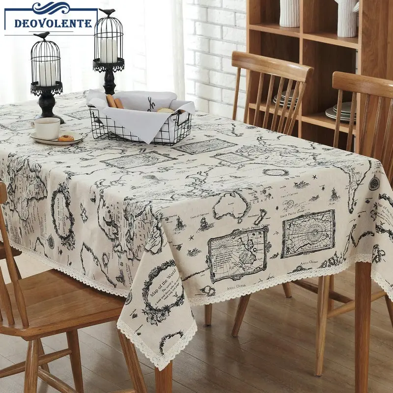 

Cotton Linen Map Tower Tablecloth European Tablecloth Rectangle Map Printing Dining Table Cover For Kitchen Home Decor