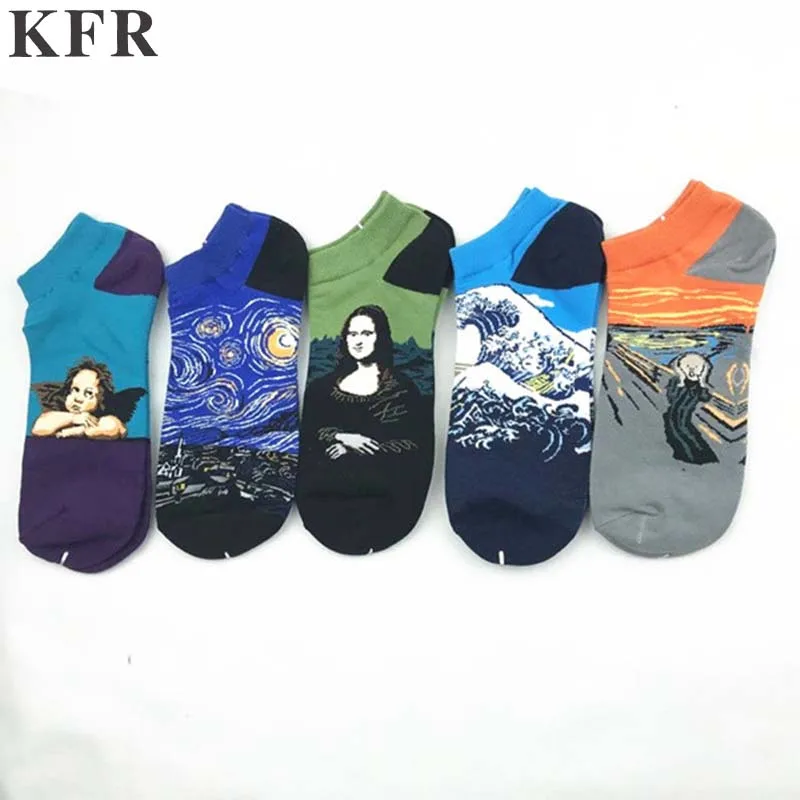 

Art Harajuku Van Gogh Sock Slippers Cotton Crew Printed Women Men Sock short Novelty Funny Painting Character Pattern cute