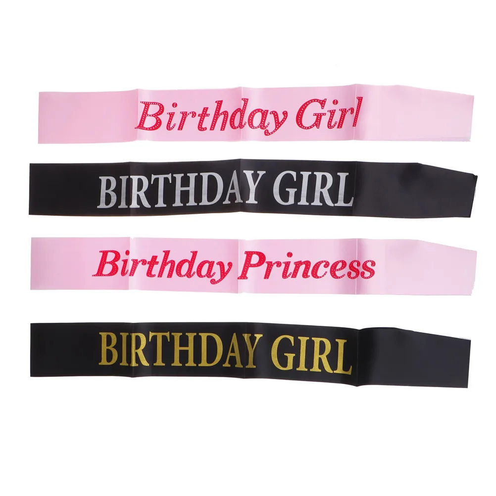 

Birthday Girl Princess Glitter Satin Sash Happy Birthday 10th 15th 16th 18th 20th 21st 30th 40th Party Favor gift Cool Black