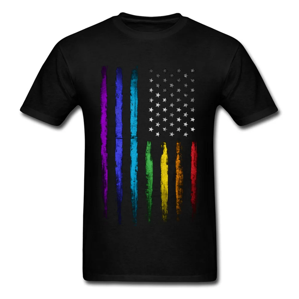 American rainbow flag T-shirts for Men Simple Style Summer/Autumn Tops & Tees New Arrival Clothing Shirt Crew Neck 100% Cotton American rainbow flag black