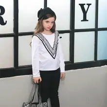 2016 Autumn Girls Long Sleeves T Shirts Tops for Teenage Tees for Children Kids Age 5 6 7 8 9 10 11 12 13 14T Years Old Clothes