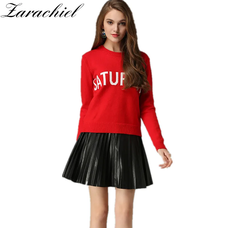 

Zarachiel 2018 Winter Jacquard Letter Runway What day is today Knitting Rabbit Velvet Pullover Sweater Soft Casual Jumper Tops