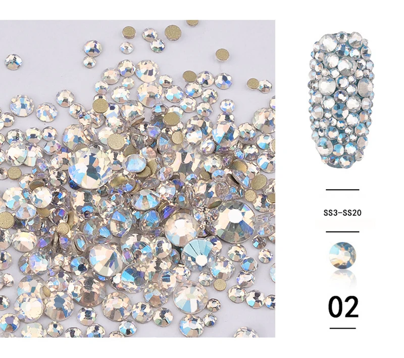 Новинка 1440 шт., 3D украшение для ногтей, серебристые бриллианты с плоской спинкой, блестящие стразы AB, блестящий Размер страз, смешанный