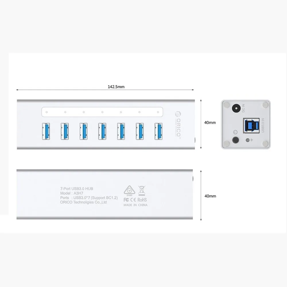Orico A3H7-V2-SV USB 3,0 концентратор 7 портов 5 Гбит/с Высокая скорость передачи данных для ноутбука AU EU UK US Plug