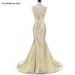 Vestido formatura Новинка 2019 года v-образный вырез Спагетти ремень Холтер блёстки коралловый Сексуальная Русалка выпускное платье Длинные Дешевые