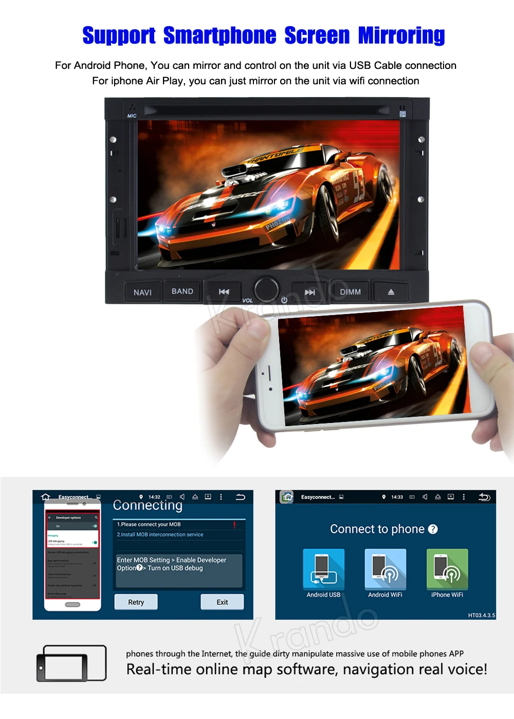 Top Krando 7" Android 8.0 car audio navigation multimedia system for Peugeot 3008 2012-2016 radio gps dvd player WIFI 3G DAB+ 8