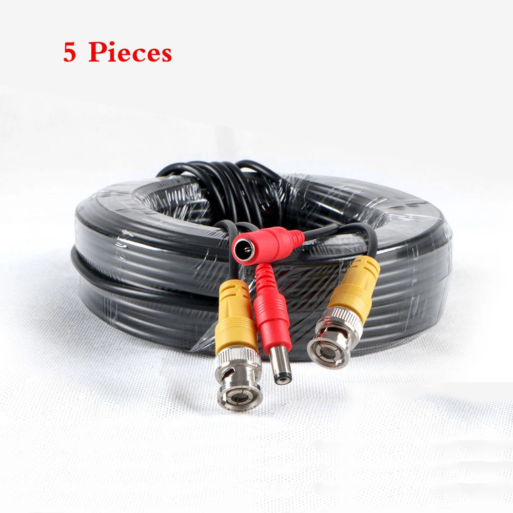 

5 pieces 18.3M Meters BNC Video And Adapter Power 12V DC Integrated Cable for Analog CCTV DVR Camera System Kit