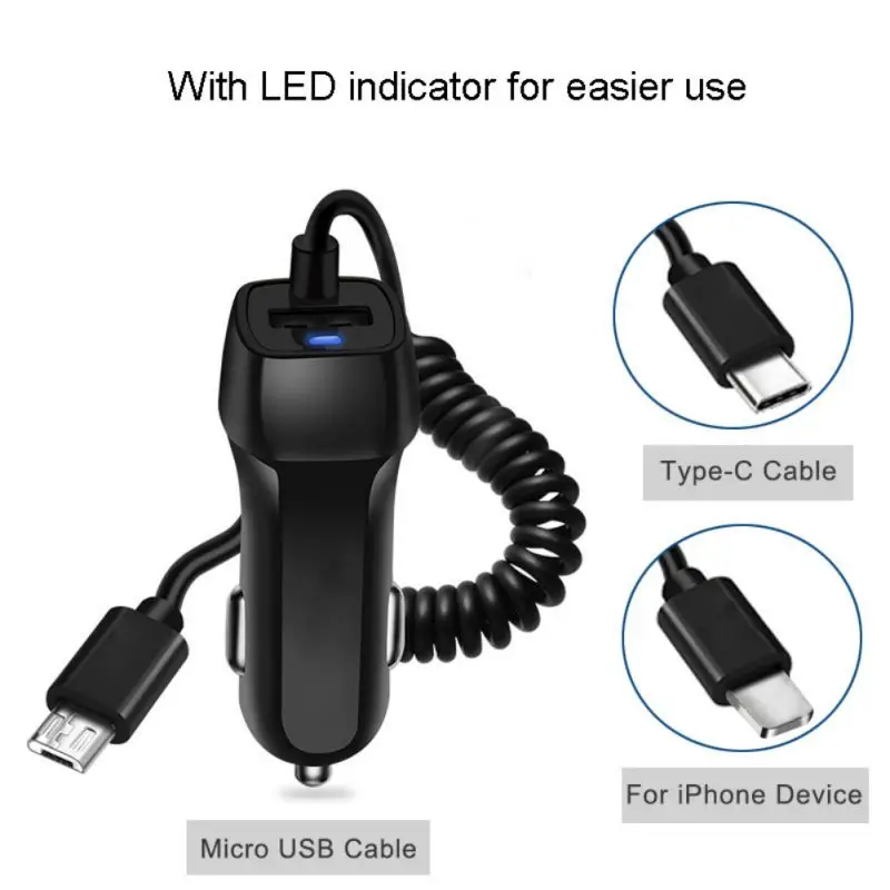 2.1A тип-c микро автомобильное usb-устройство для зарядки телефона Быстрая зарядка для iPhone X 6 7 8 XS Max samsung S10 S9 HuaWei P30 Mate20