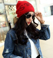 Korean fashion knit cap letter Autumn and winter hats cute simple style female hat warm double 7color 1pcs brand new arrive